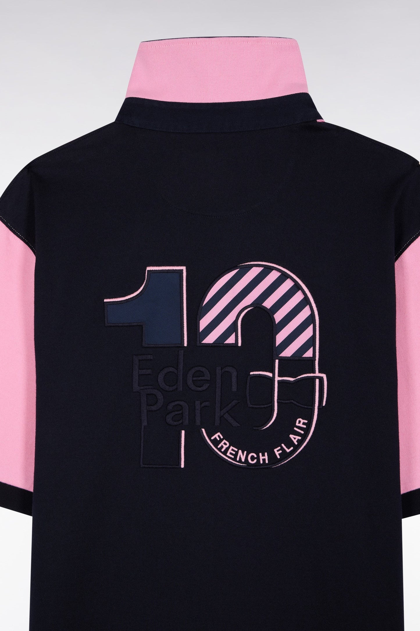 Maillot à manches courtes en coton bicolore marine et rose