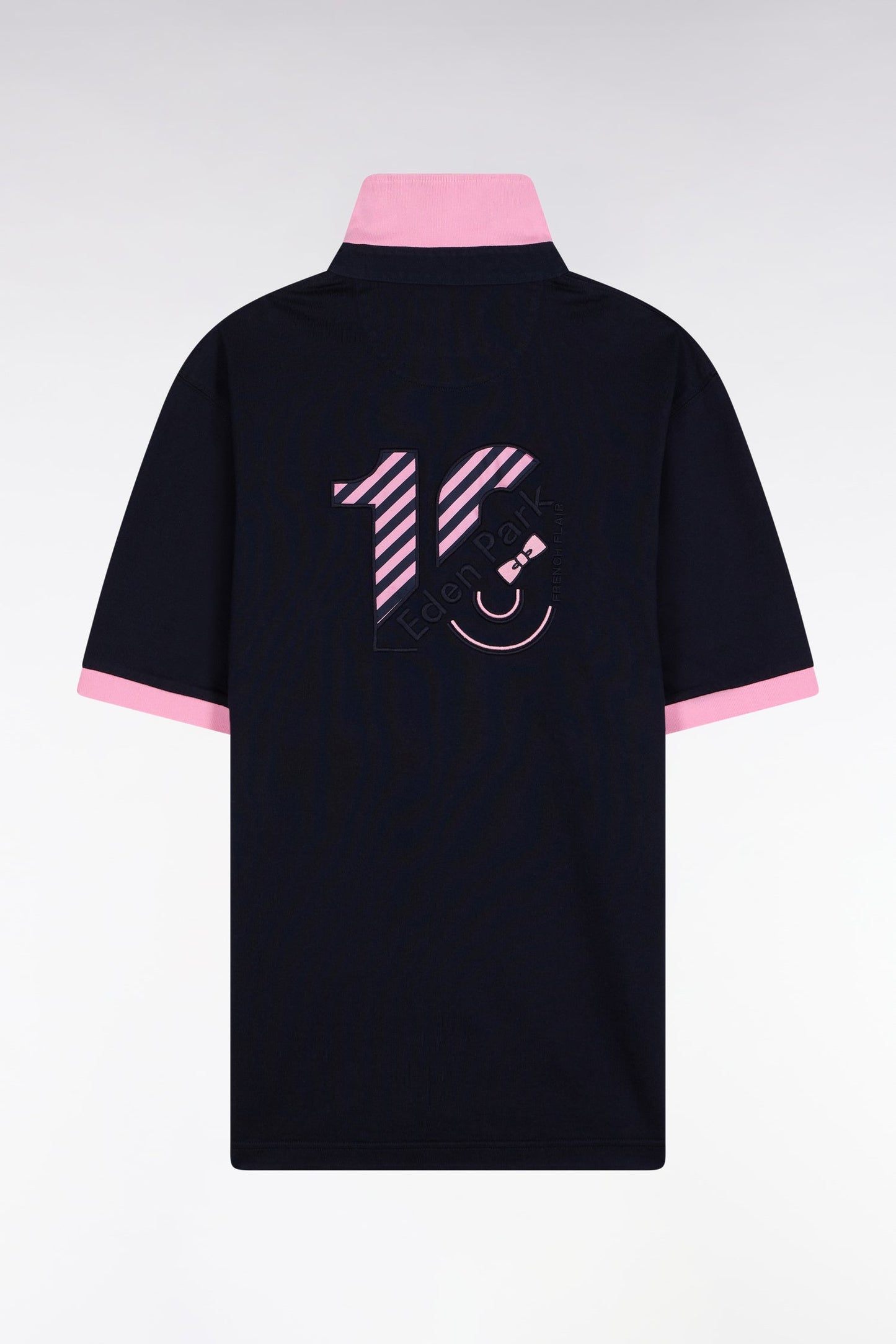 Maillot à manches courtes en coton marine à rayures roses