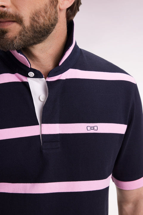 Maillot à manches courtes en coton marine à rayures roses - Image 3