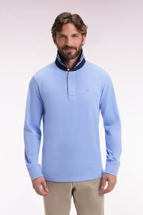Maillot manches longues en jersey ciel dessous de col rayé - Image 1
