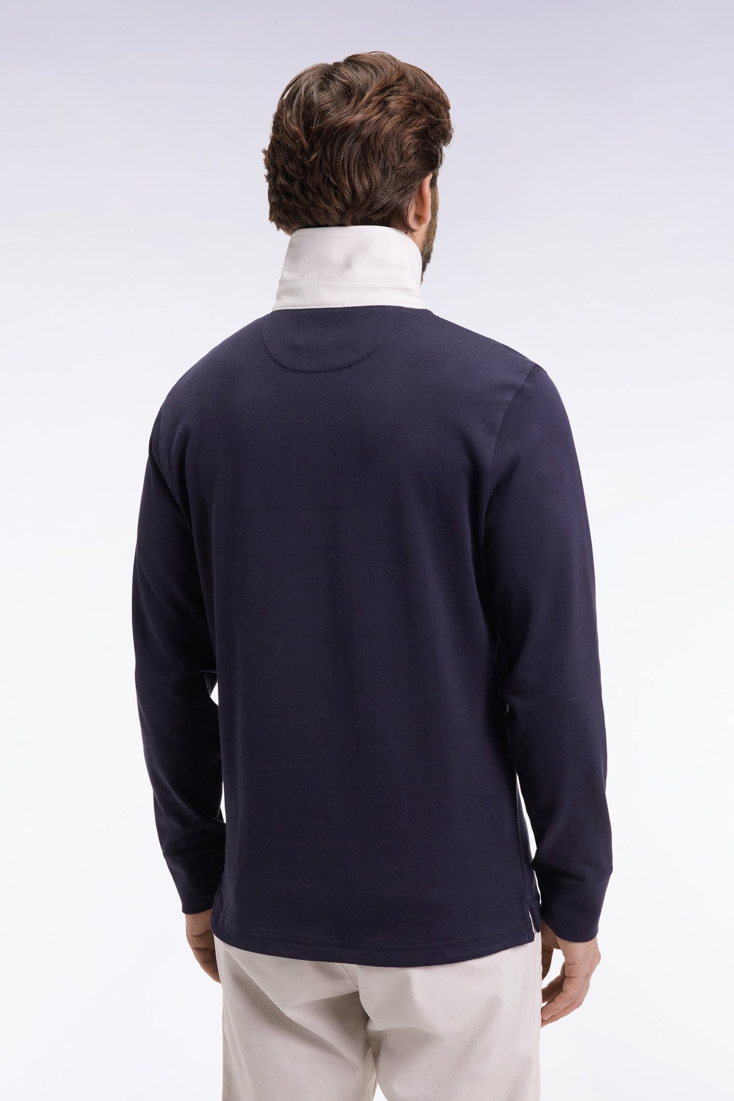 Maillot manches longues en jersey de coton Pima marine coupe droite