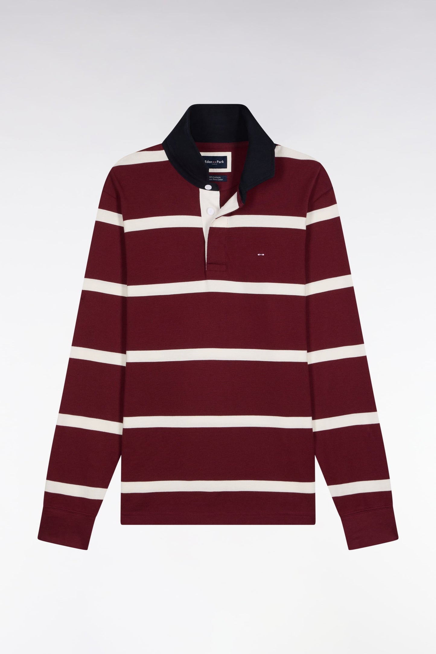 Maillot manches longues en jersey de coton bordeaux à rayures blanches