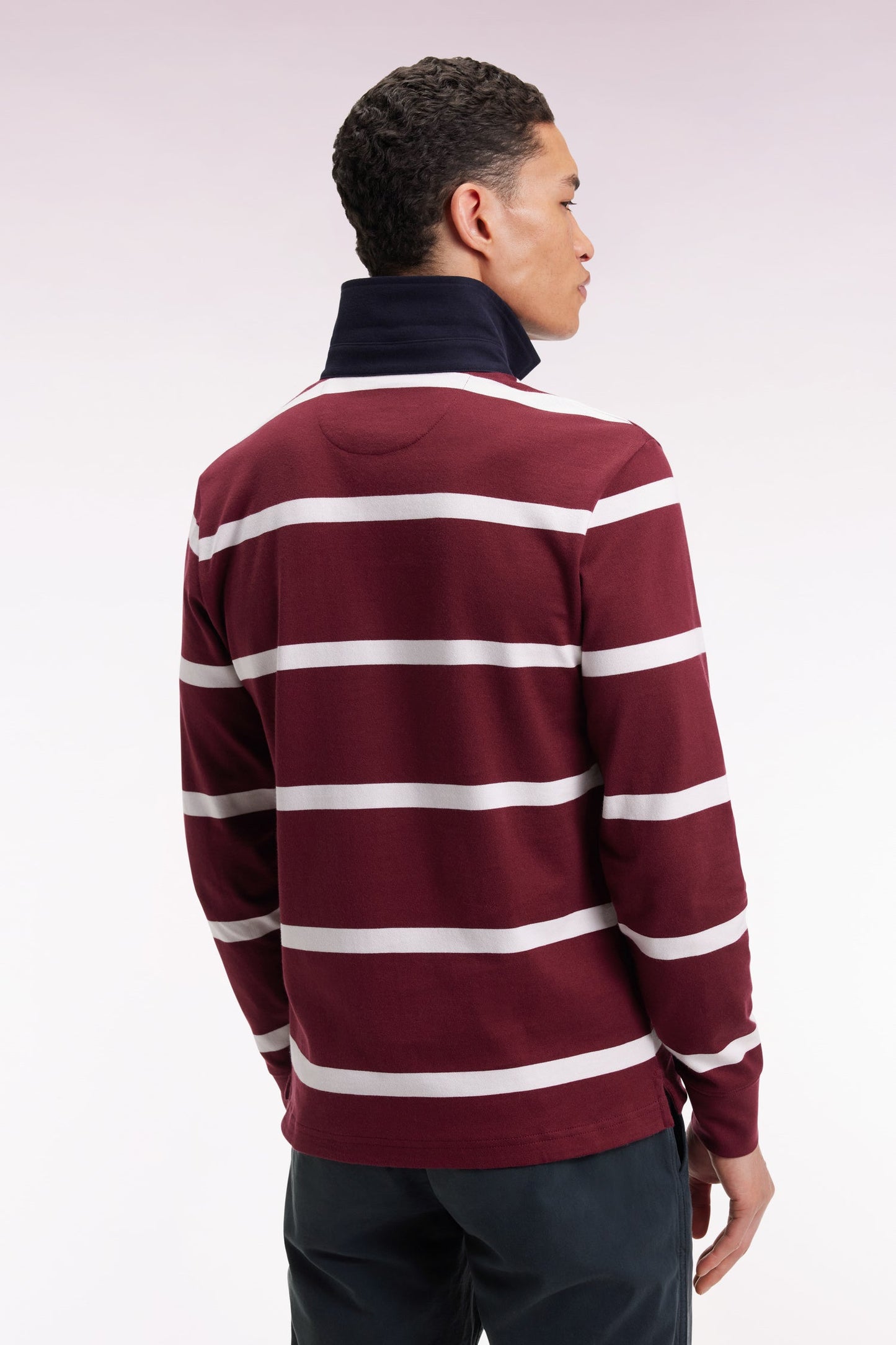 Maillot manches longues en jersey de coton bordeaux à rayures blanches