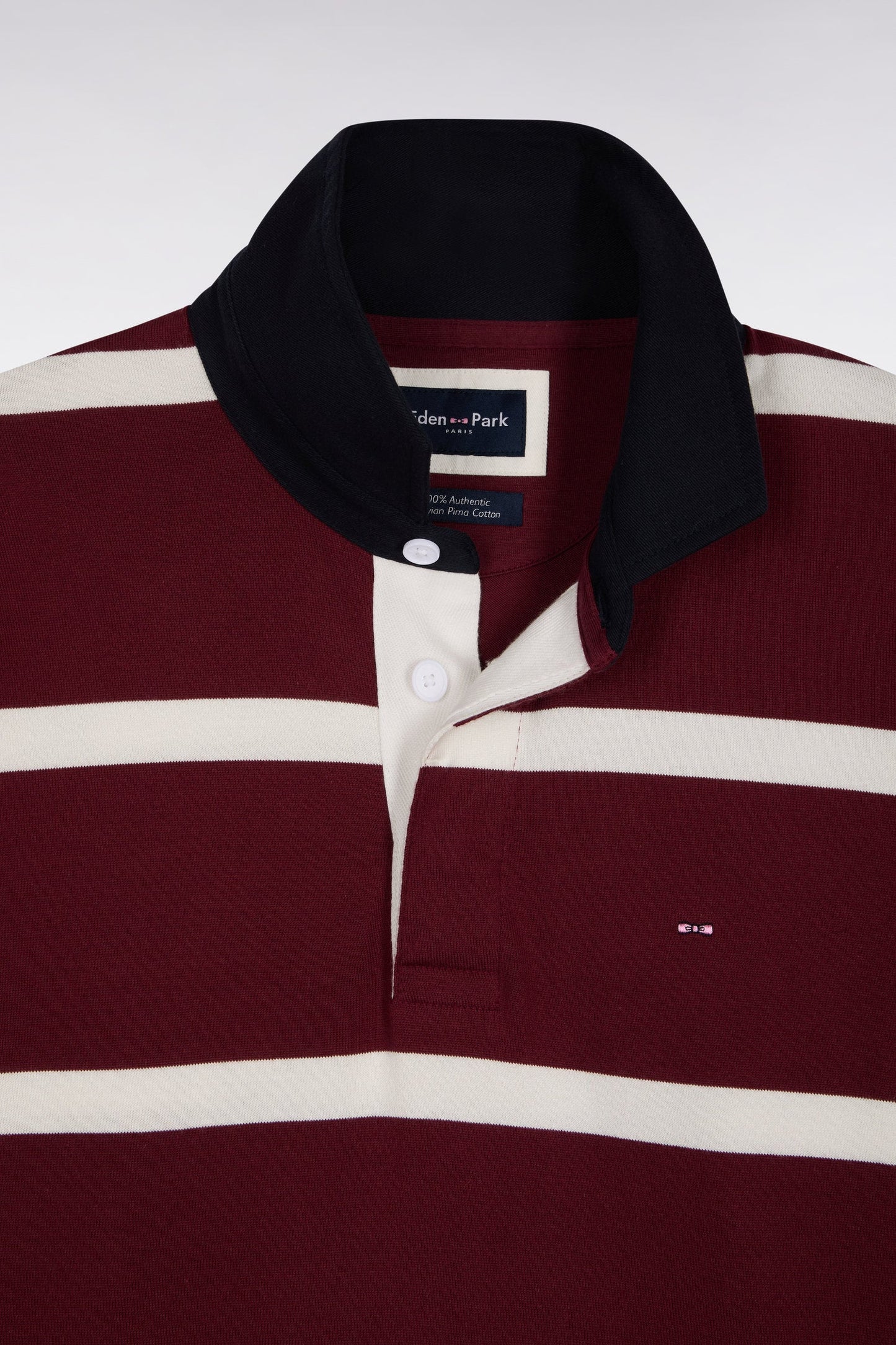 Maillot manches longues en jersey de coton bordeaux à rayures blanches