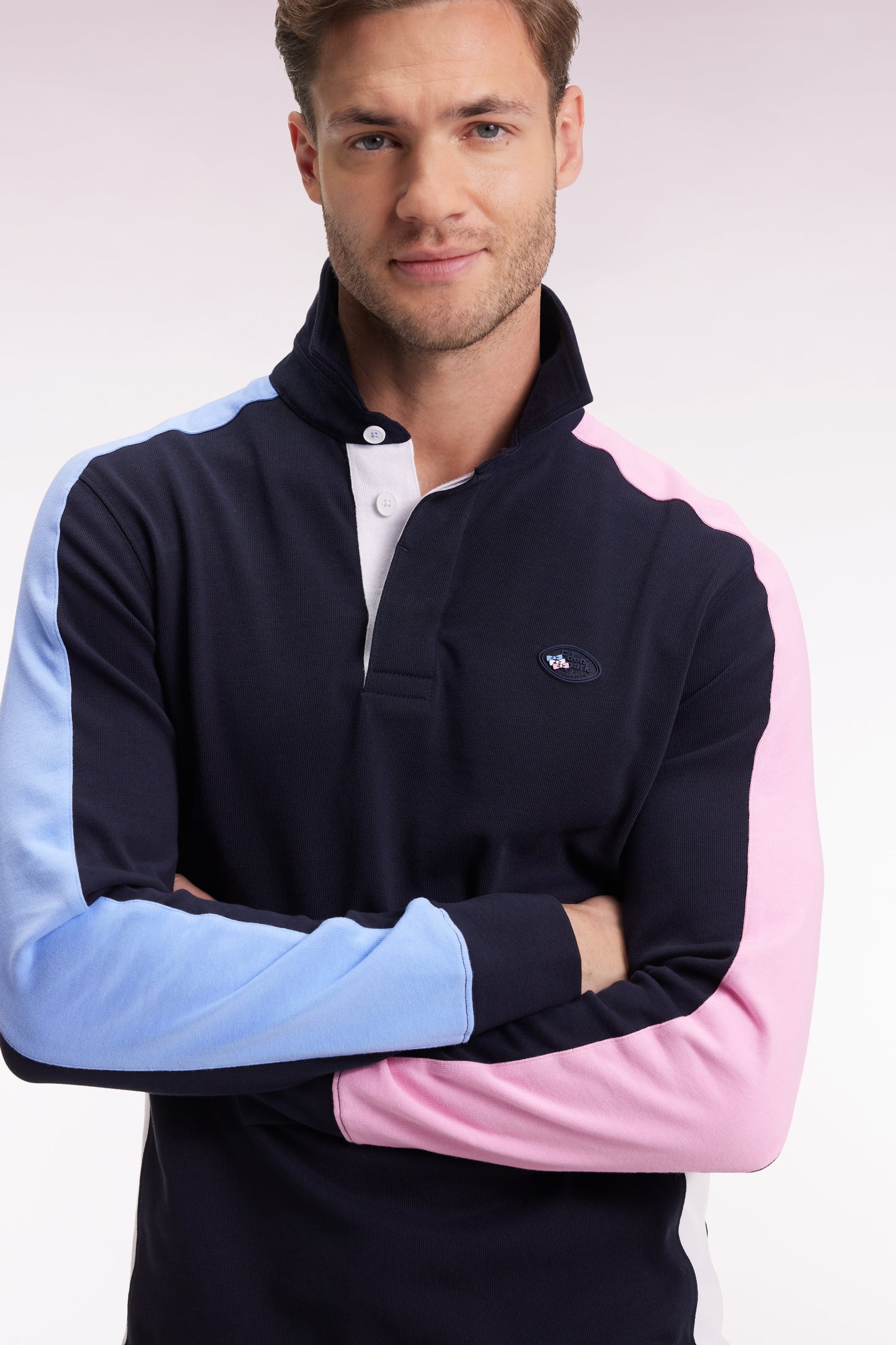 Maillot à manches longues en jersey coton épais manches contrastées coupe droite