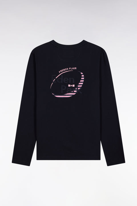 Maillot à manches longues en jersey de coton épais marine brodé coupe droite - Image 1