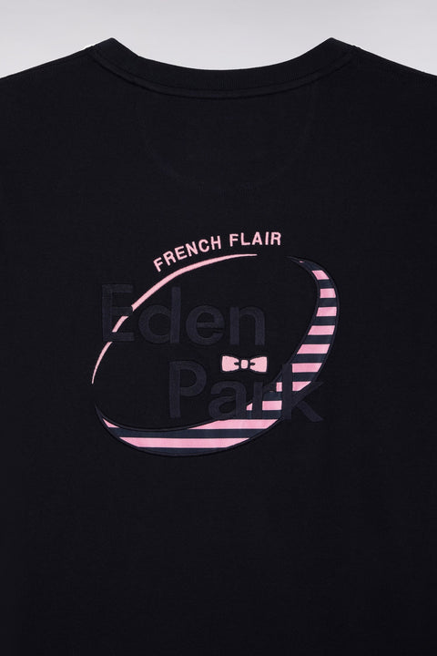 Maillot à manches longues en jersey de coton épais marine brodé coupe droite - Image 2