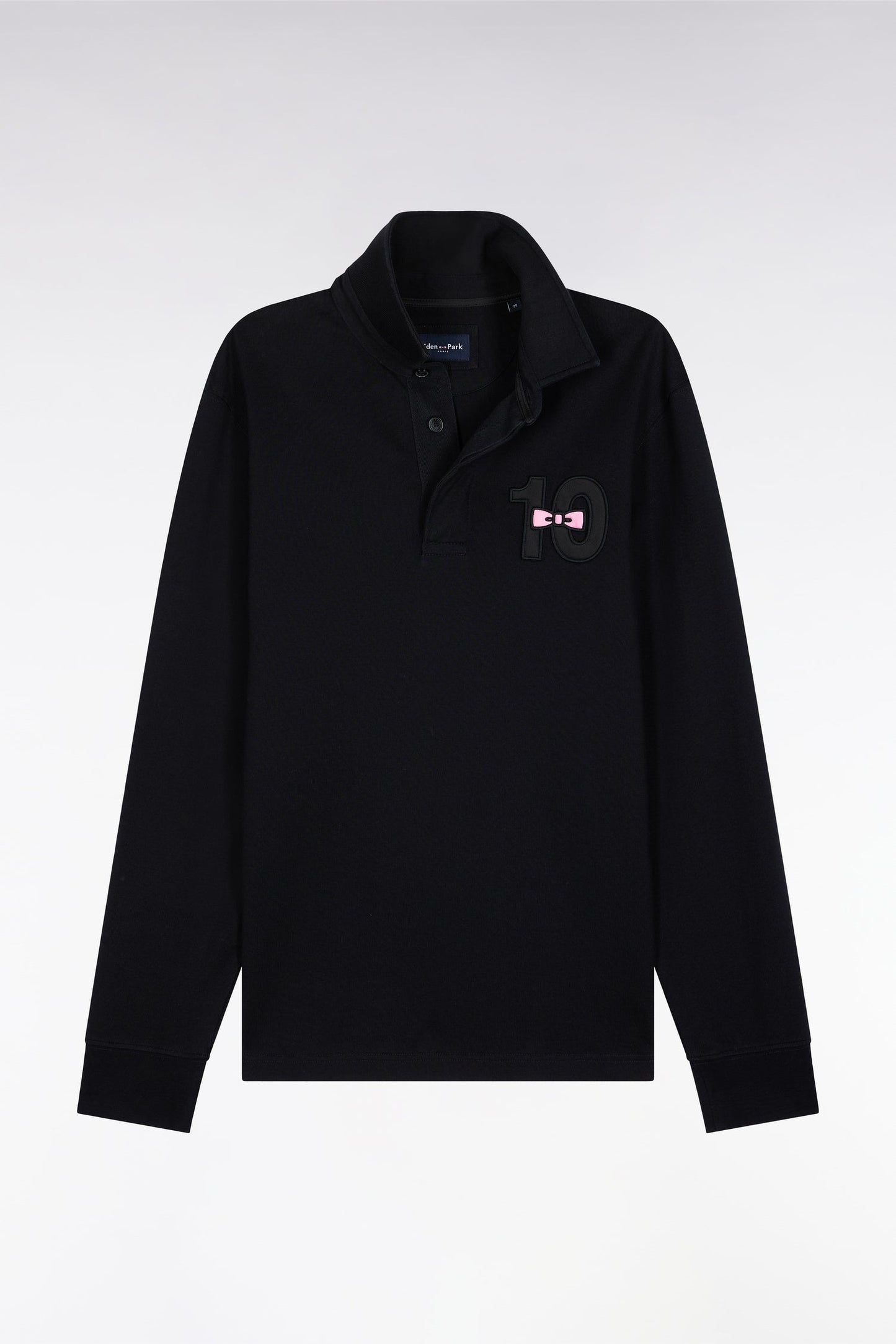 Maillot à manches longues en jersey de coton épais noir brodé coupe droite