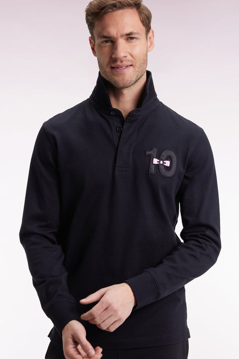 Maillot à manches longues en jersey de coton épais noir brodé coupe droite - Image 3
