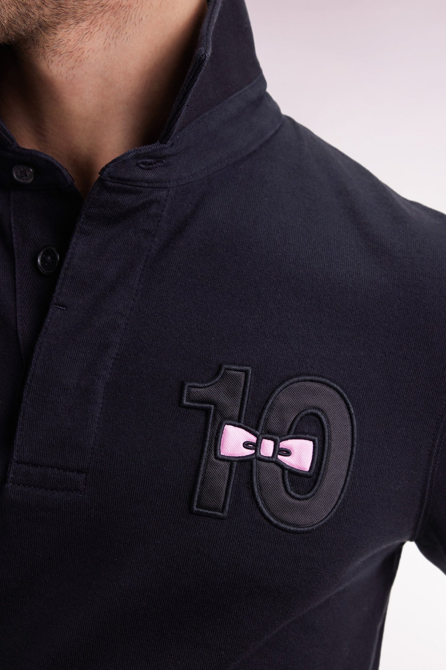 Maillot à manches longues en jersey de coton épais noir brodé coupe droite