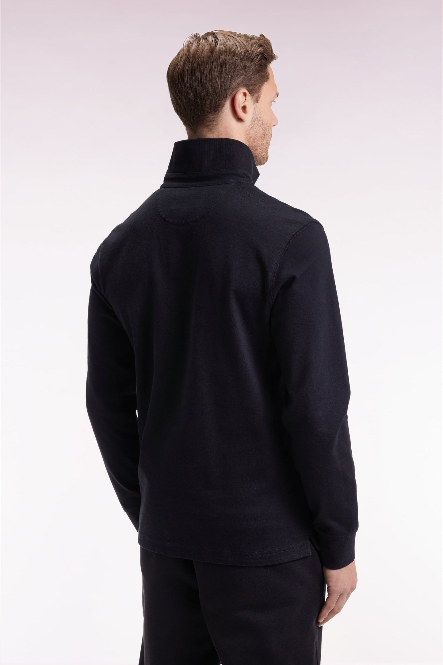Maillot à manches longues en jersey de coton épais noir brodé coupe droite