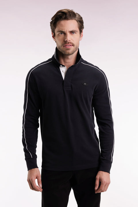 Maillot à manches longues en jersey de coton épais noir passepoils coupe droite - Image 1