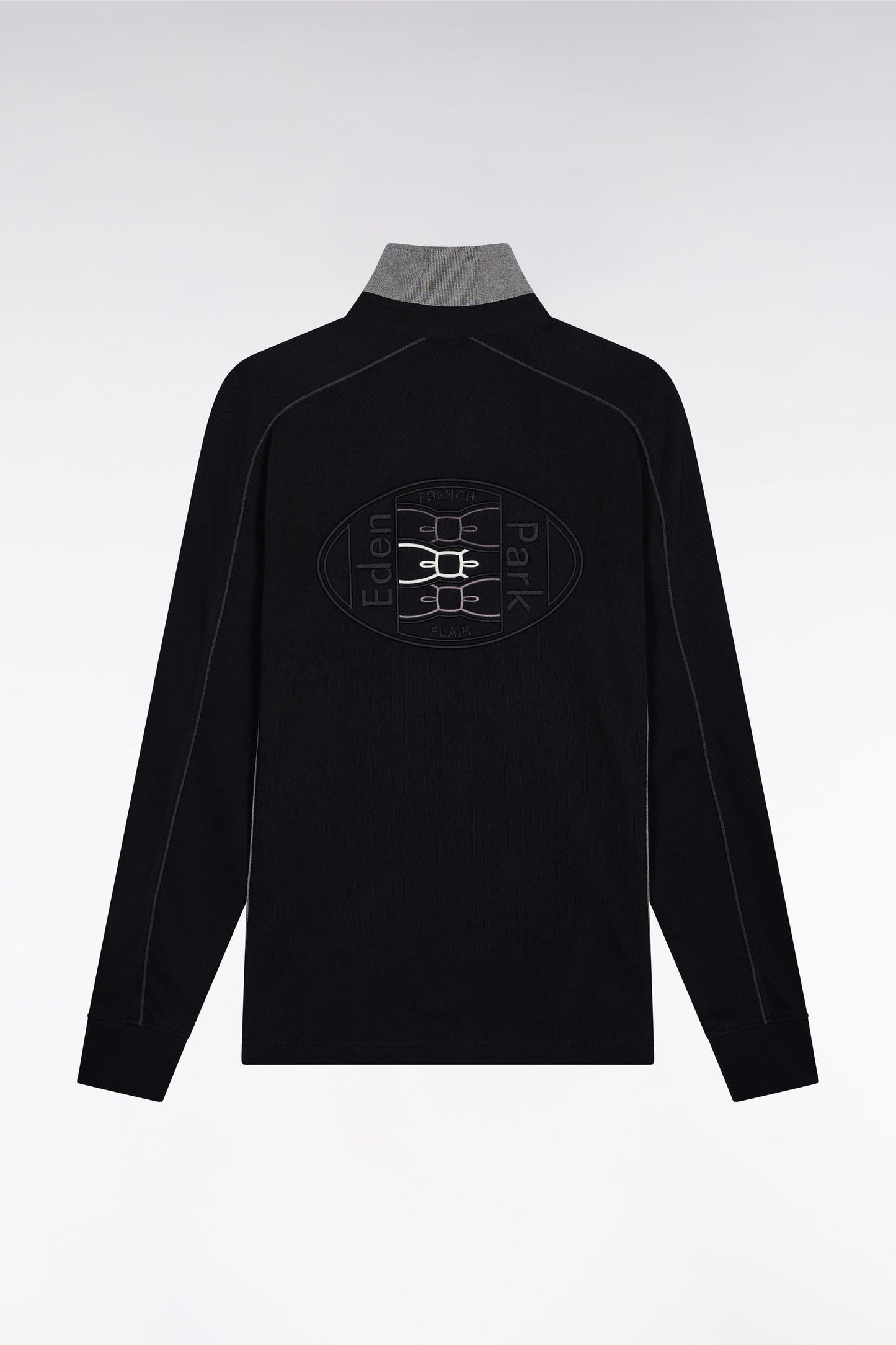 Maillot à manches longues en jersey de coton épais noir passepoils coupe droite
