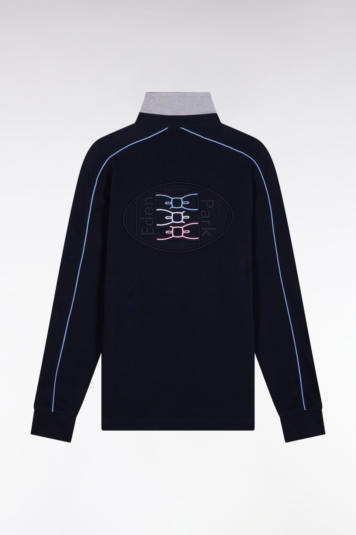 Maillot à manches longues en jersey de coton épais marine passepoils coupe droite