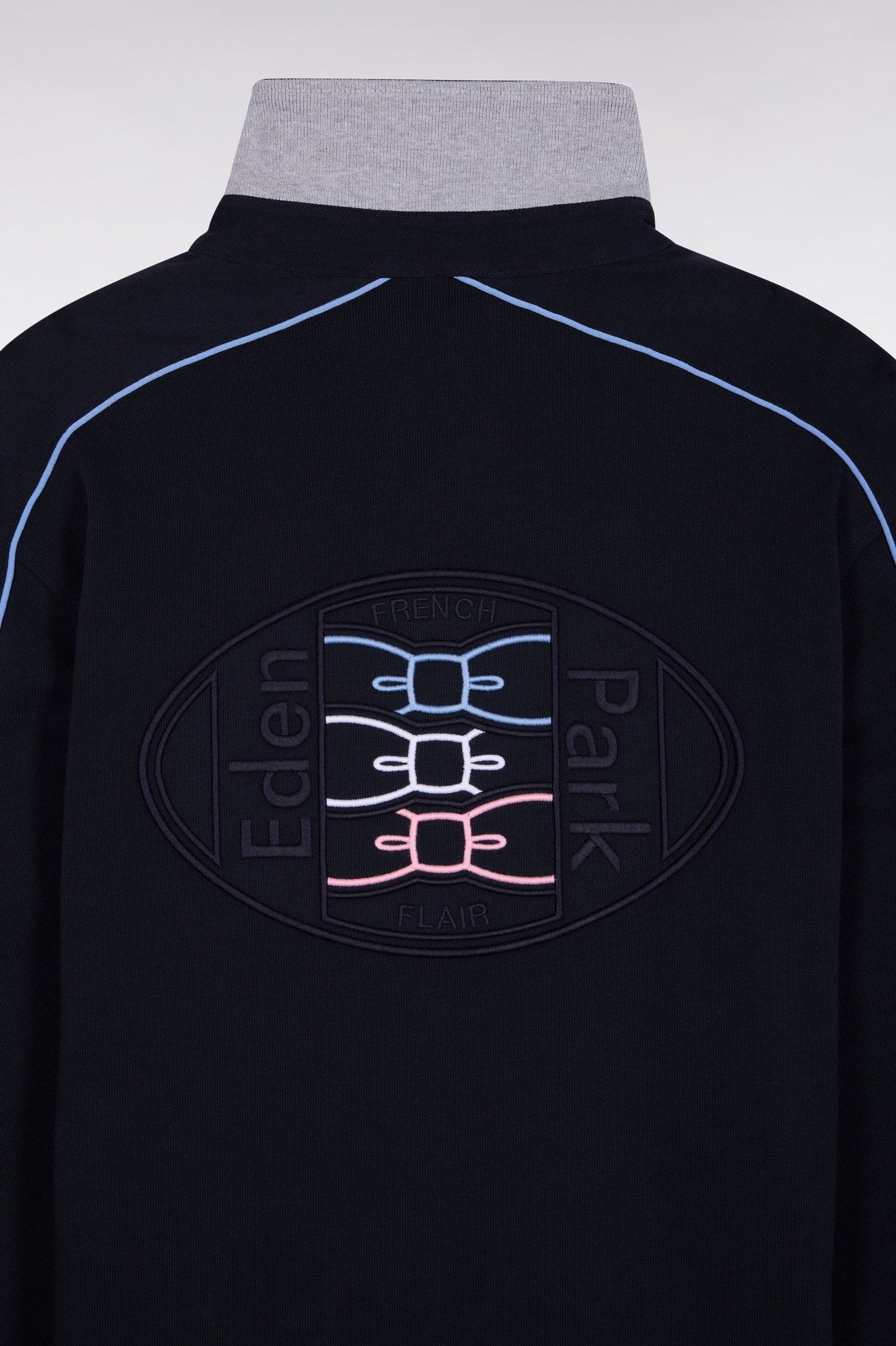 Maillot à manches longues en jersey de coton épais marine passepoils coupe droite