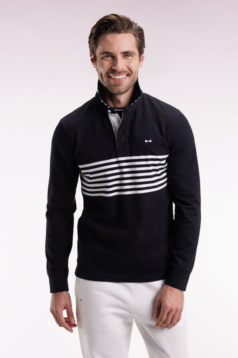 Maillot à manches longues en jersey épais noir rayé coupe droite - Image 1
