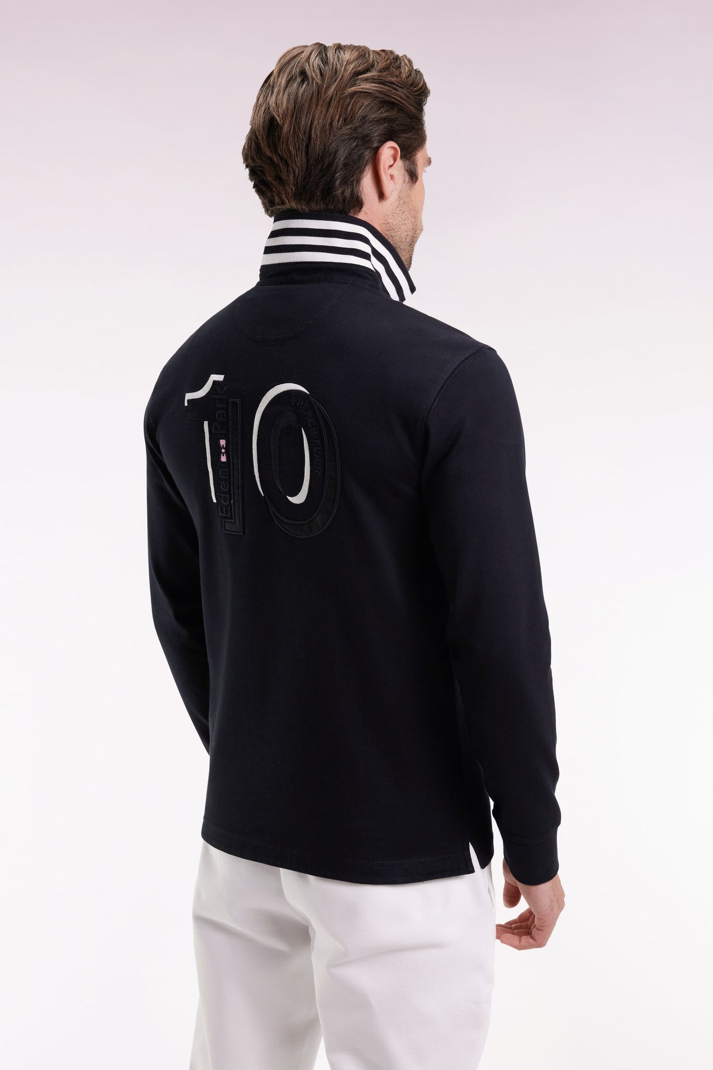 Maillot à manches longues en jersey épais noir rayé coupe droite