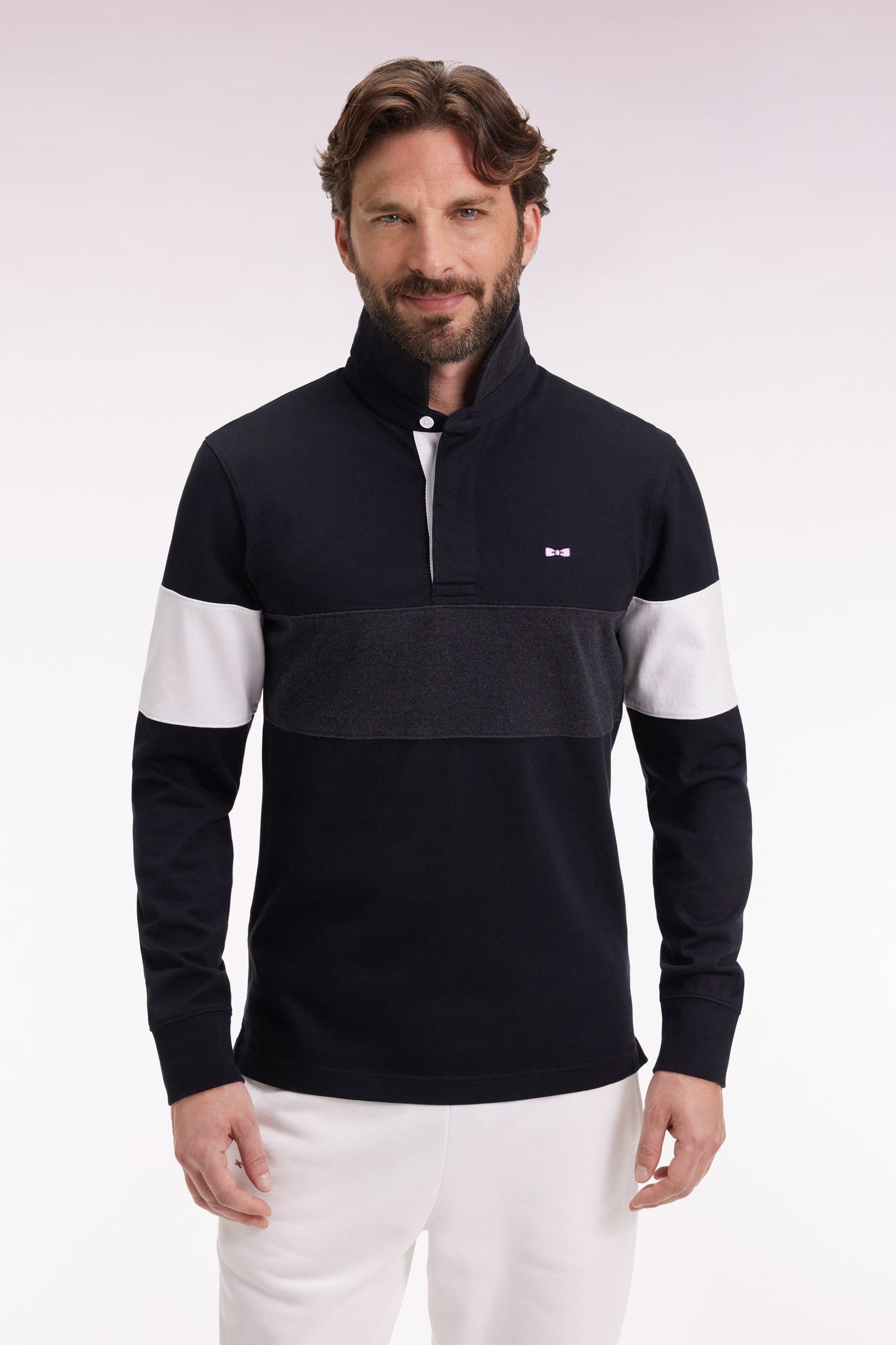Maillot à manches longues en jersey épais noir broderie dos coupe droite