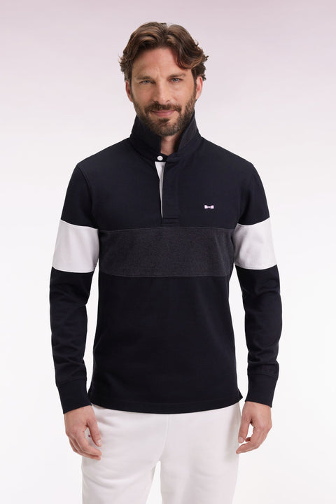 Maillot à manches longues en jersey épais noir broderie dos coupe droite - Image 1
