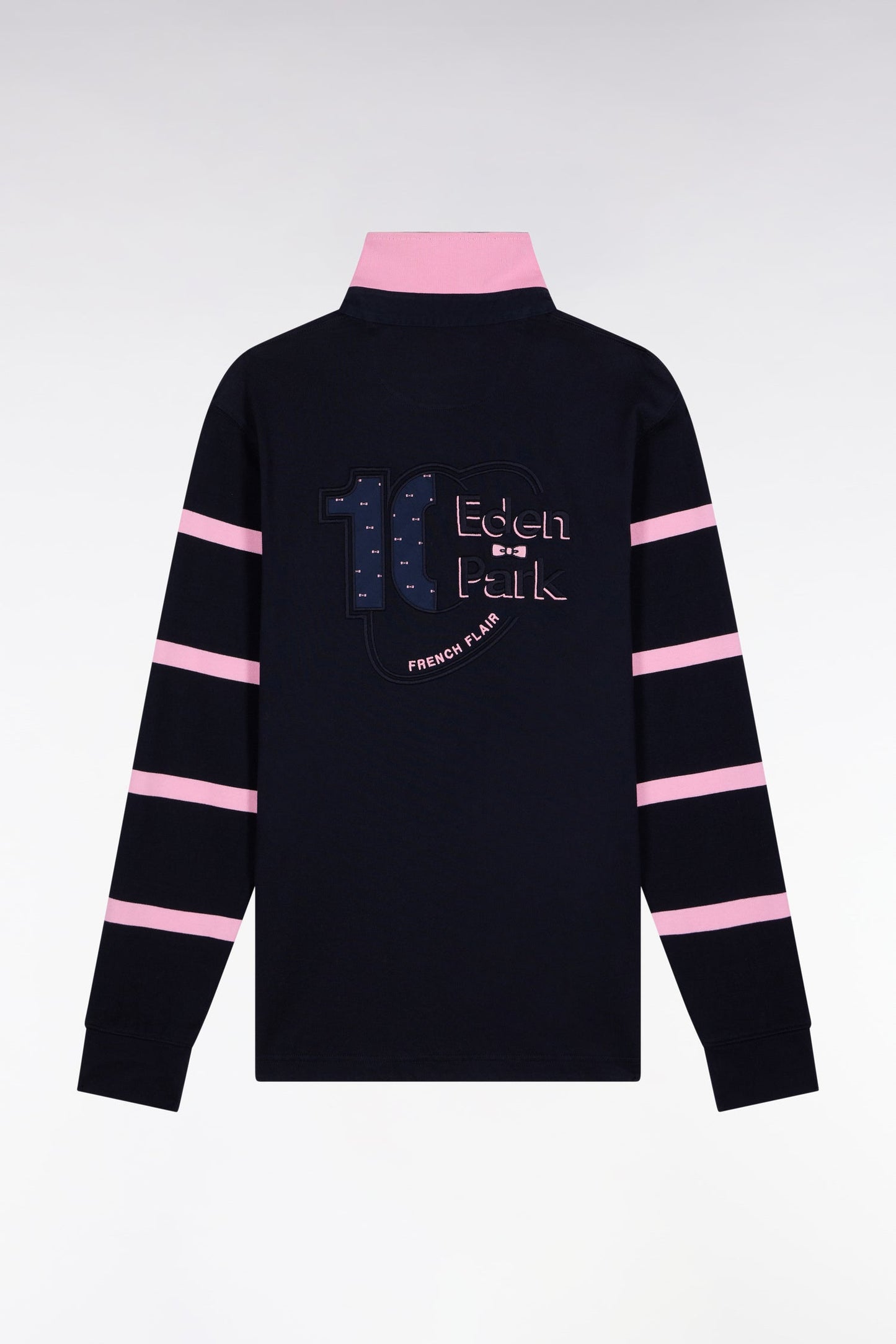 Maillot à manches longues en jersey épais marine manches rayées coupe droite