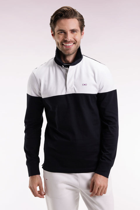 Maillot à manches longues en jersey bicolore noir et blanc coupe droite - Image 1