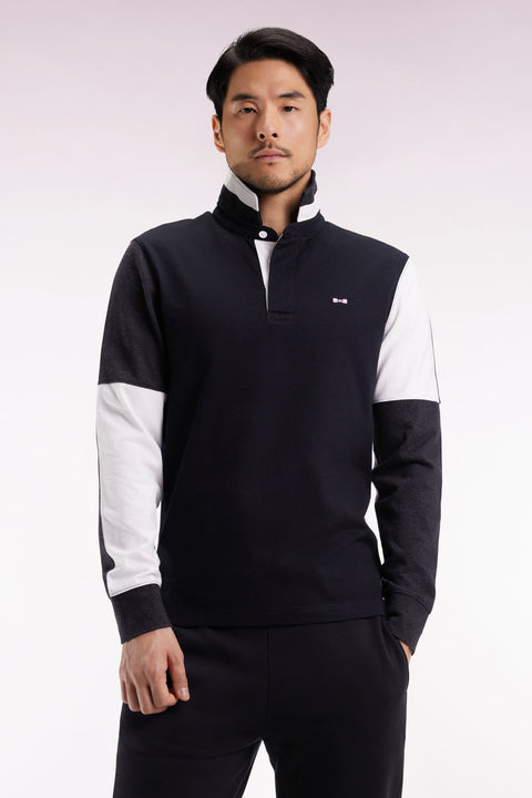 Maillot à manches longues en jersey colorblock noir coupe droite - Image 1