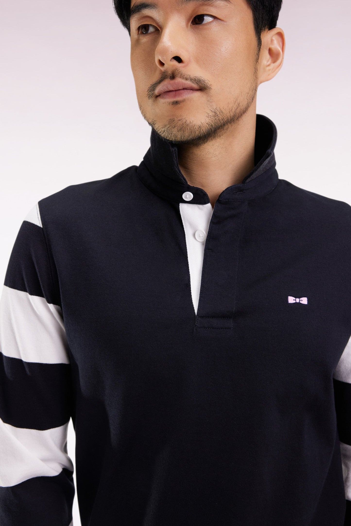Maillot à manches longues rayées en molleton noir coupe droite