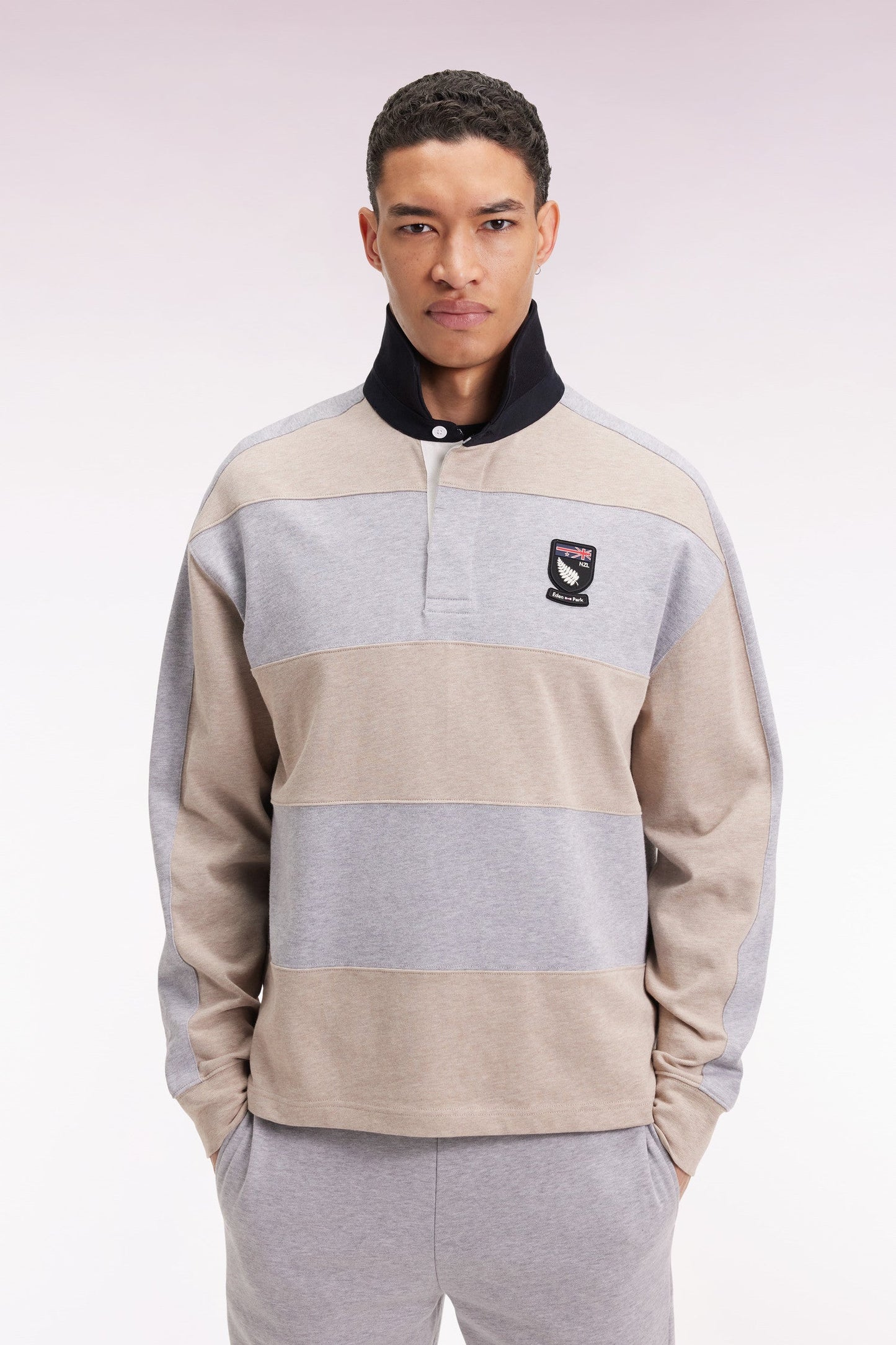 Maillot à manches longues rayé Nouvelle Zélande en jersey de coton épais beige