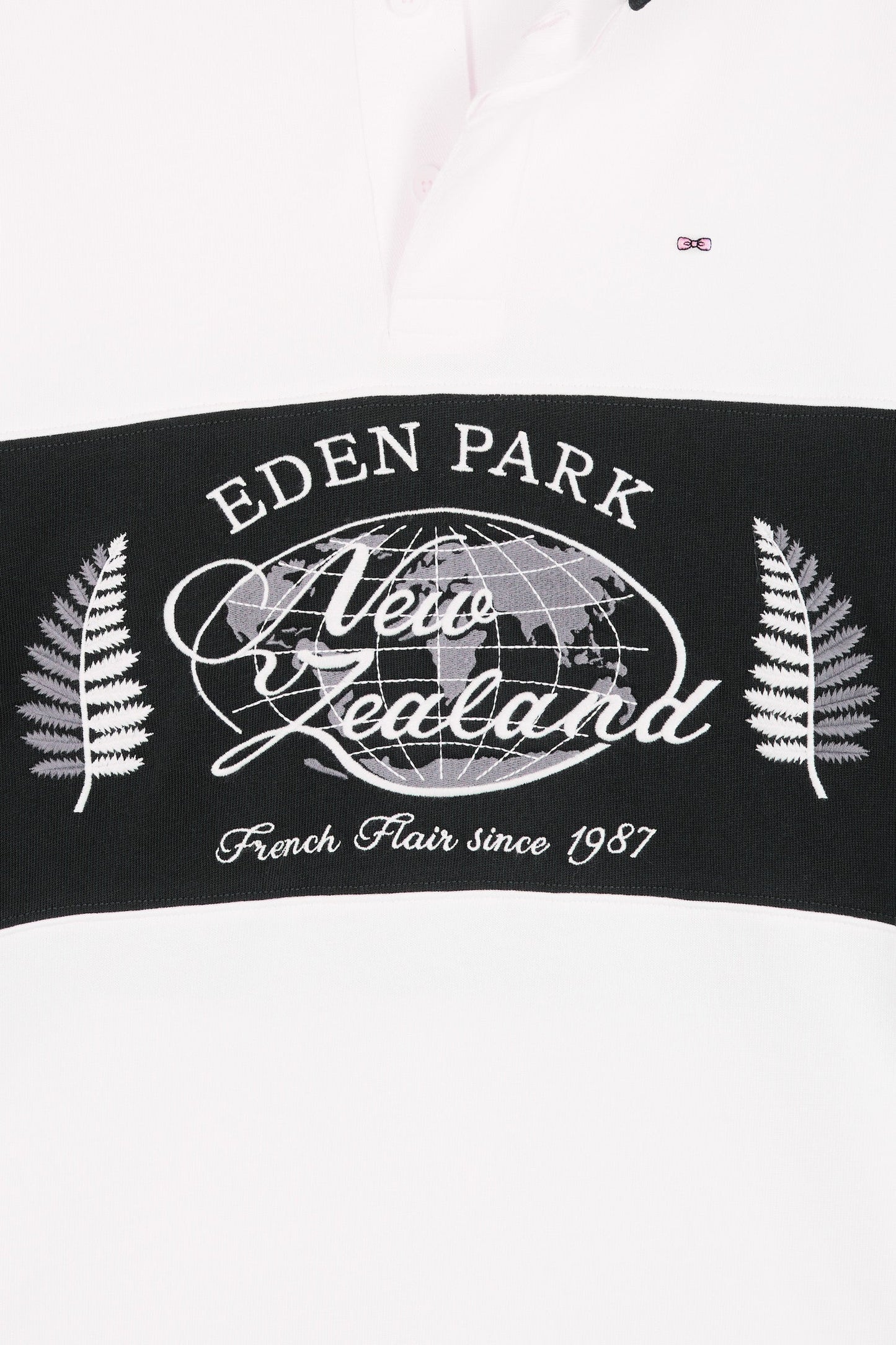 Maillot à manches longues noir et blanc broderie Nouvelle Zélande
