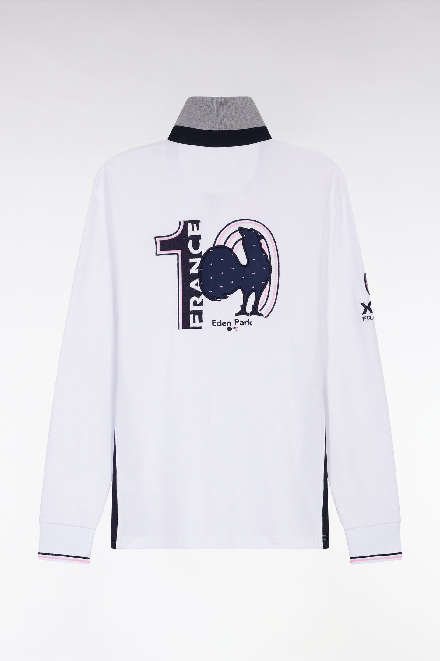 Maillot à manches longues XV de France blanc broderie coq coupe droite