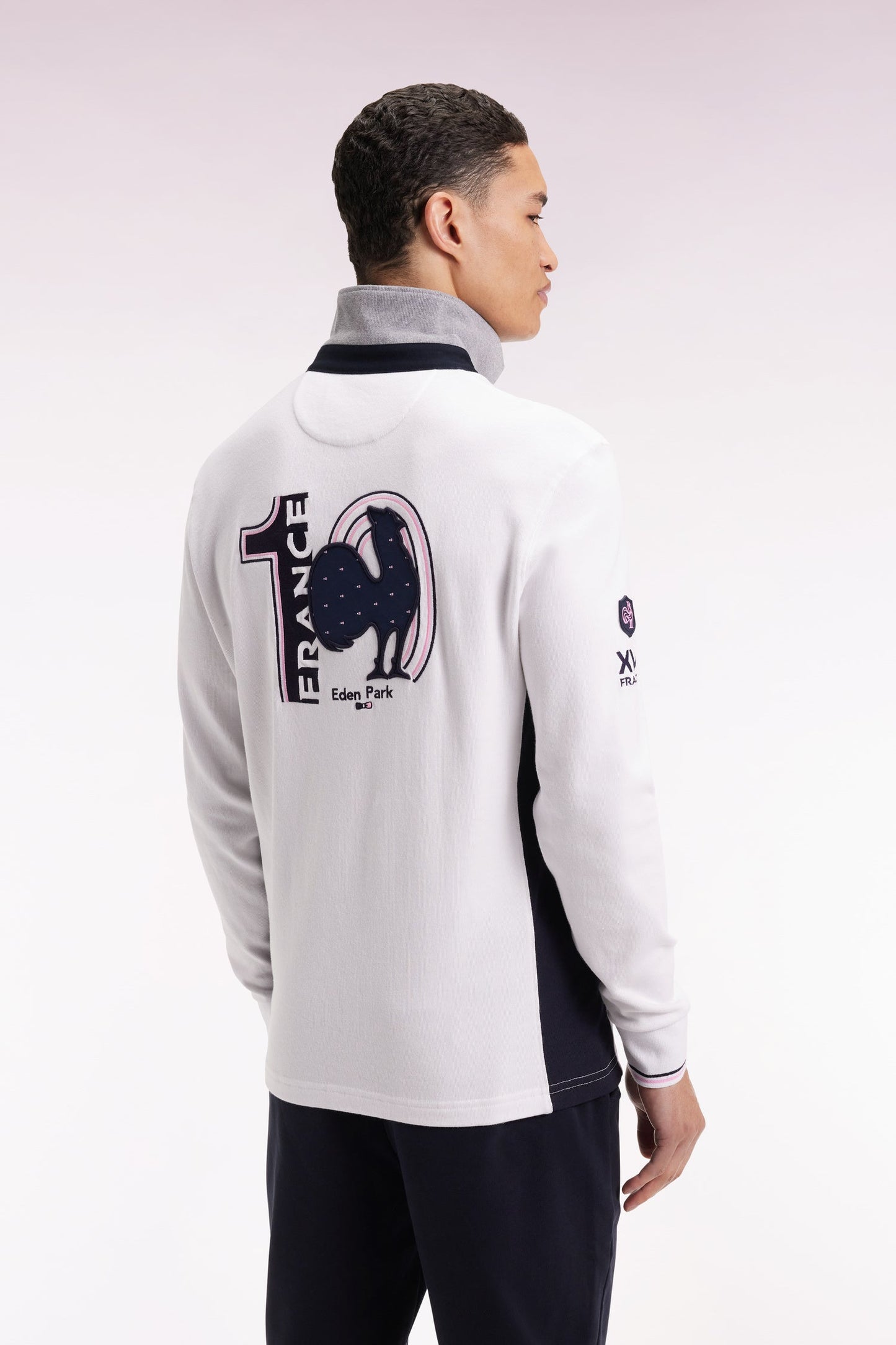 Maillot à manches longues XV de France blanc broderie coq coupe droite