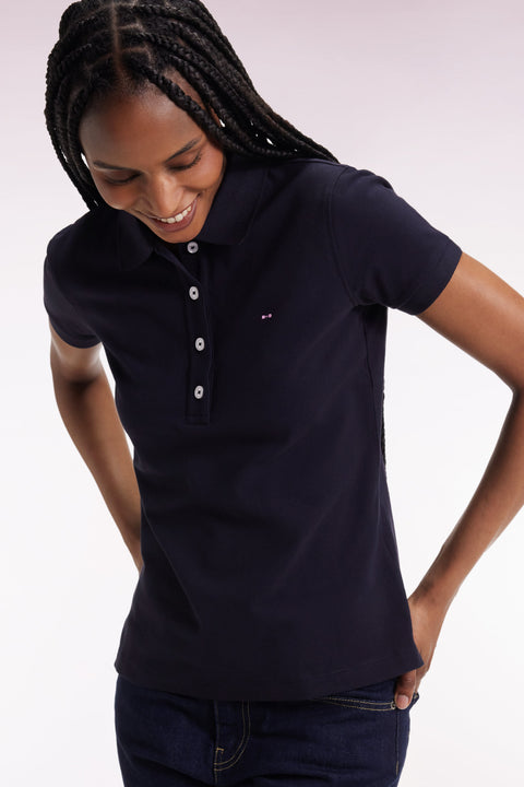 Polo manches courtes en coton stretch marine coupe slim - Image 3