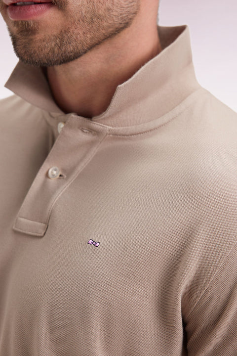Polo manches courtes en coton Pima beige coupe droite - Image 3