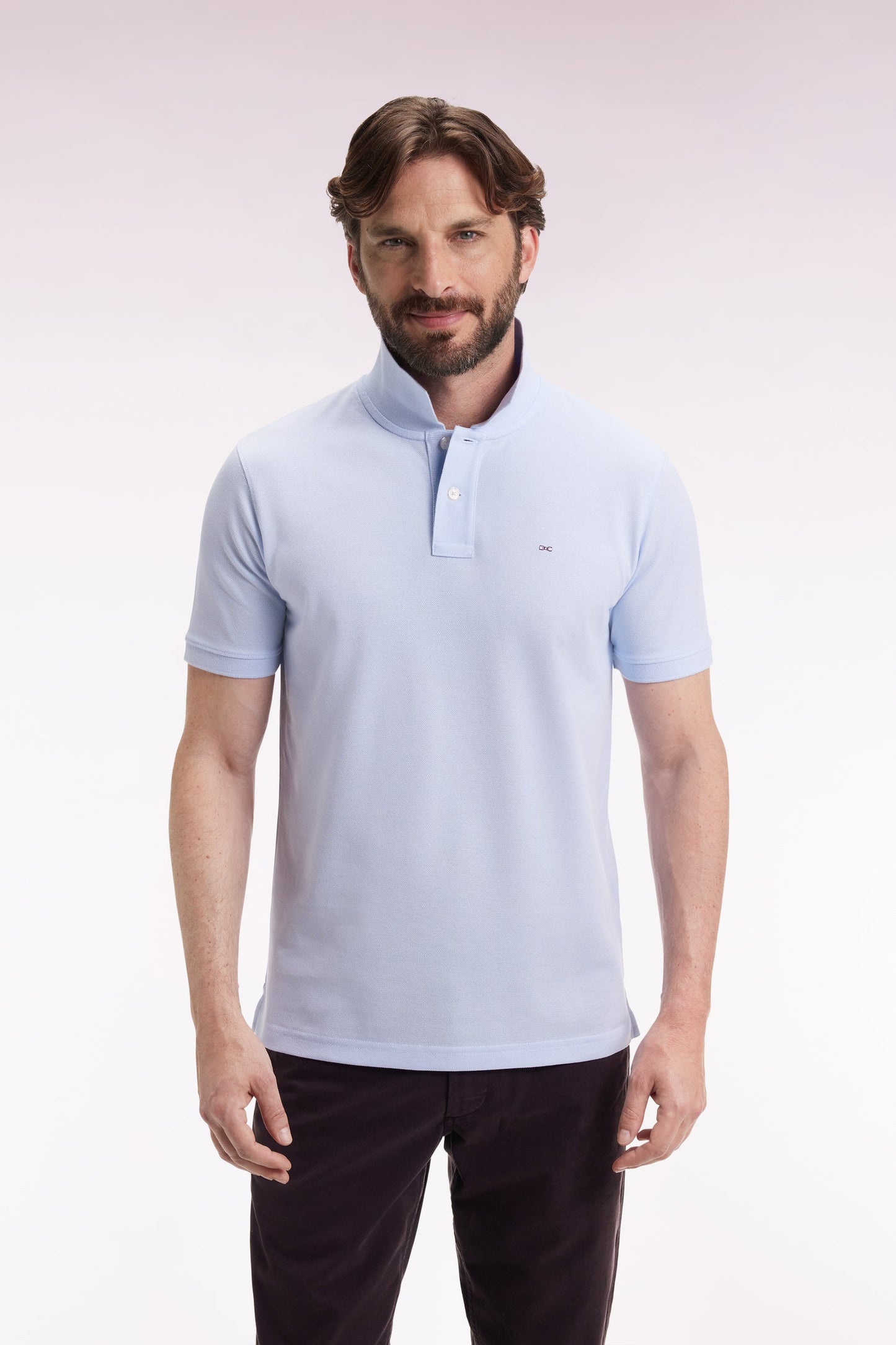 Polo manches courtes en coton Pima ciel coupe droite