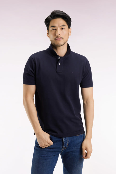Polo manches courtes en coton Pima marine coupe droite - Image 1
