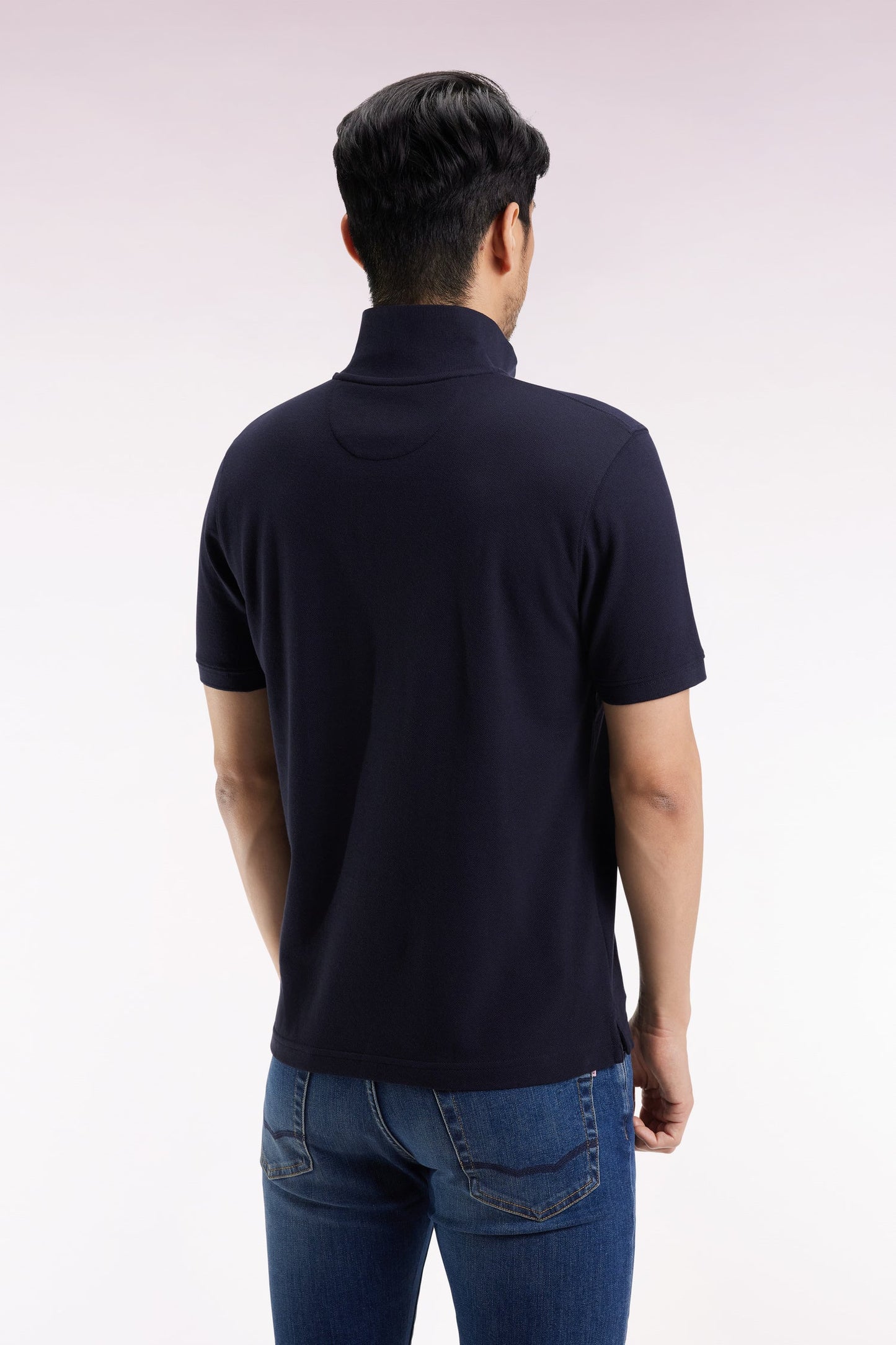Polo manches courtes en coton Pima marine coupe droite