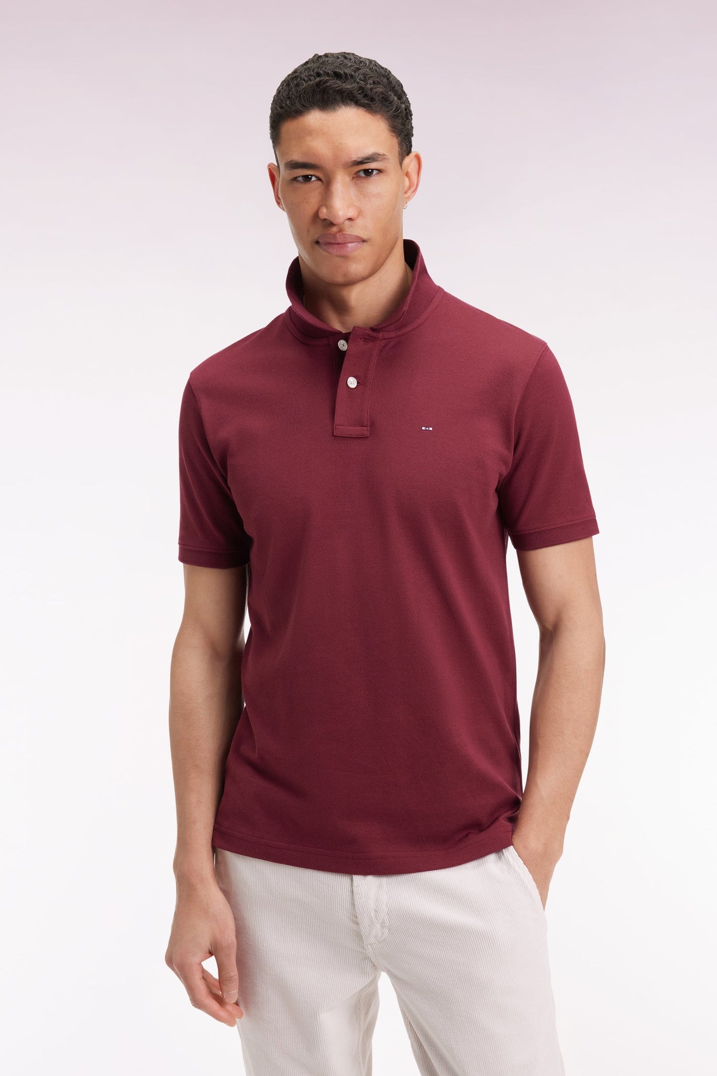 Polo manches courtes en coton Pima bordeaux coupe droite
