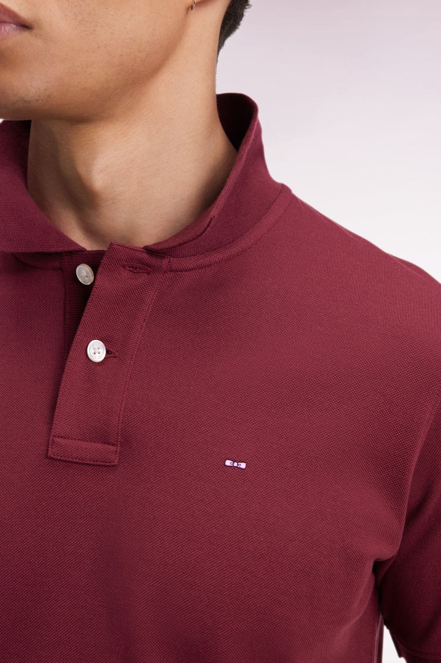 Polo manches courtes en coton Pima bordeaux coupe droite