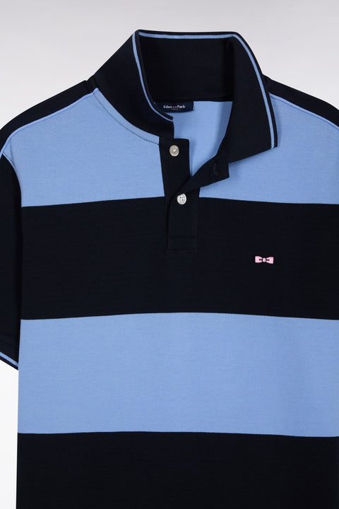 Polo cerclé en piqué coton à manches courtes en coton bleu - Image 2