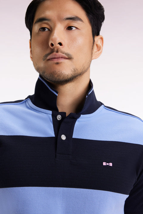 Polo cerclé en piqué coton à manches courtes en coton bleu - Image 3