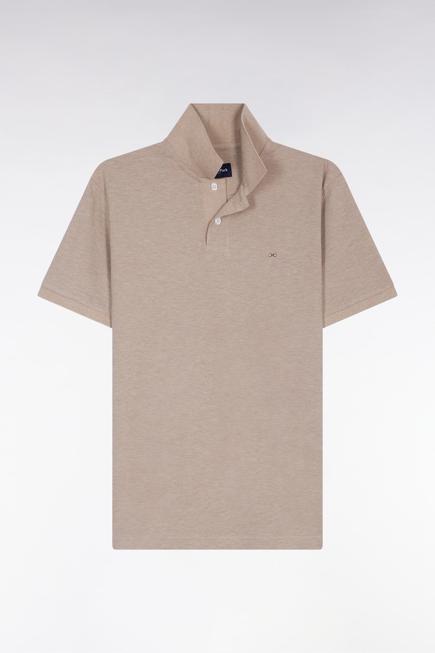 Polo manches courtes en coton chiné beige coupe droite