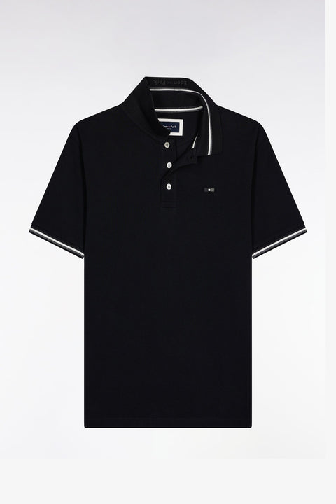 Polo manches courtes en coton noir détails rayés coupe ample - Image 2