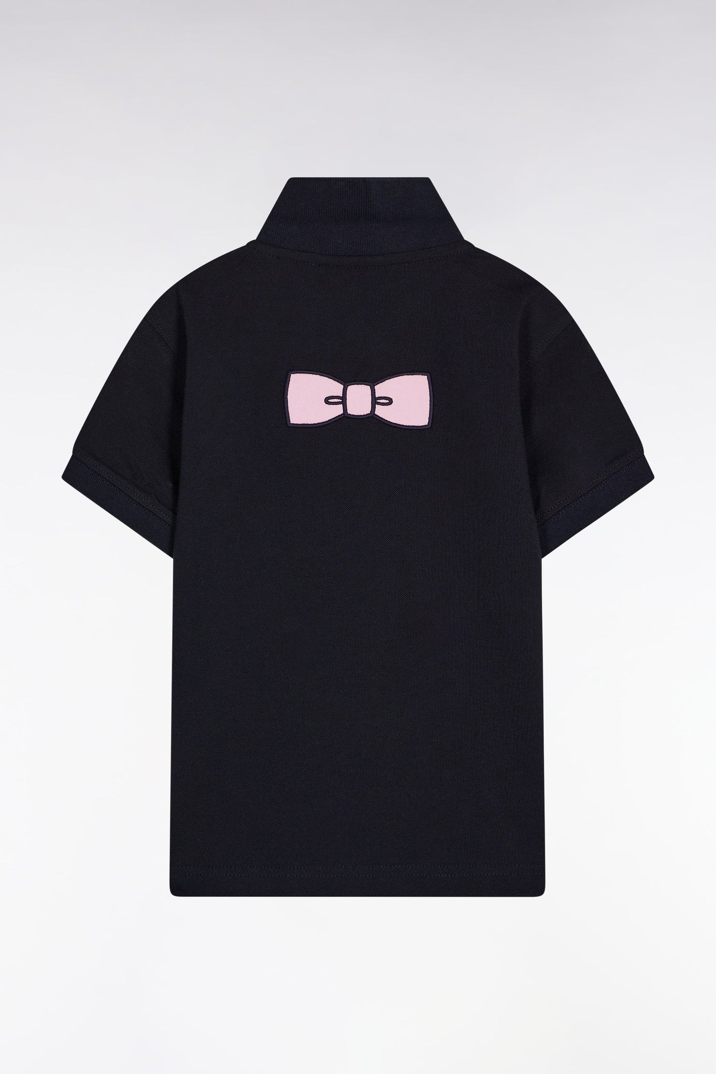 Polo manches courtes en coton marine broderie nœud papillon coupe droite