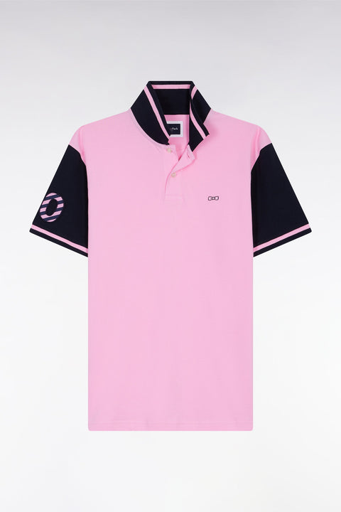 Polo bicolore à manches courtes en coton rose broderie 10 - Image 2