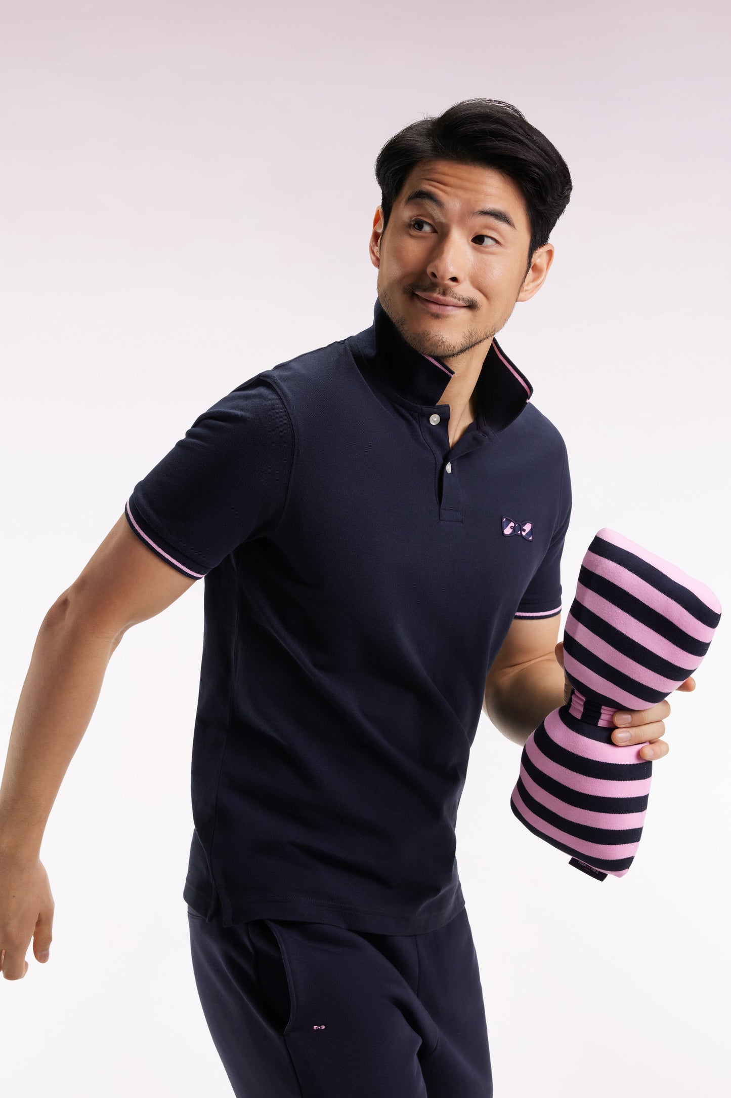Polo à manches courtes en coton marine broderie cerclée