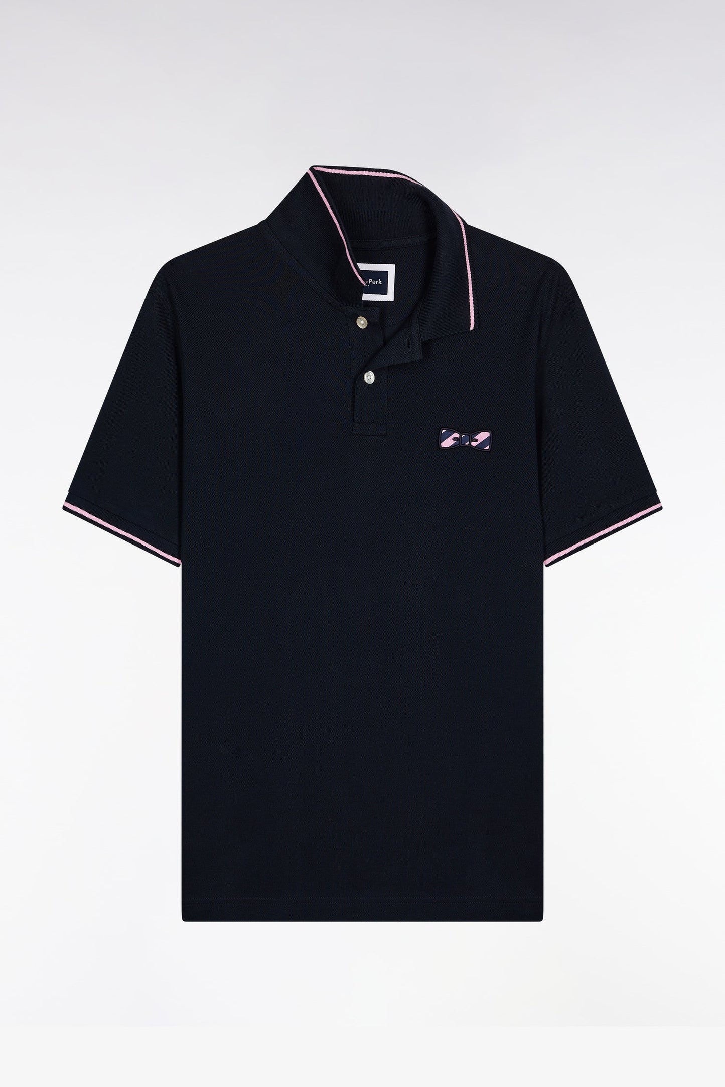 Polo à manches courtes en coton marine broderie cerclée