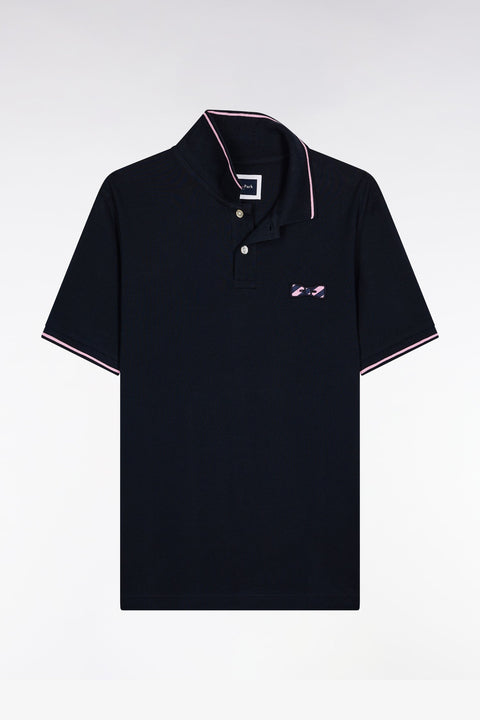 Polo à manches courtes en coton marine broderie cerclée - Image 2