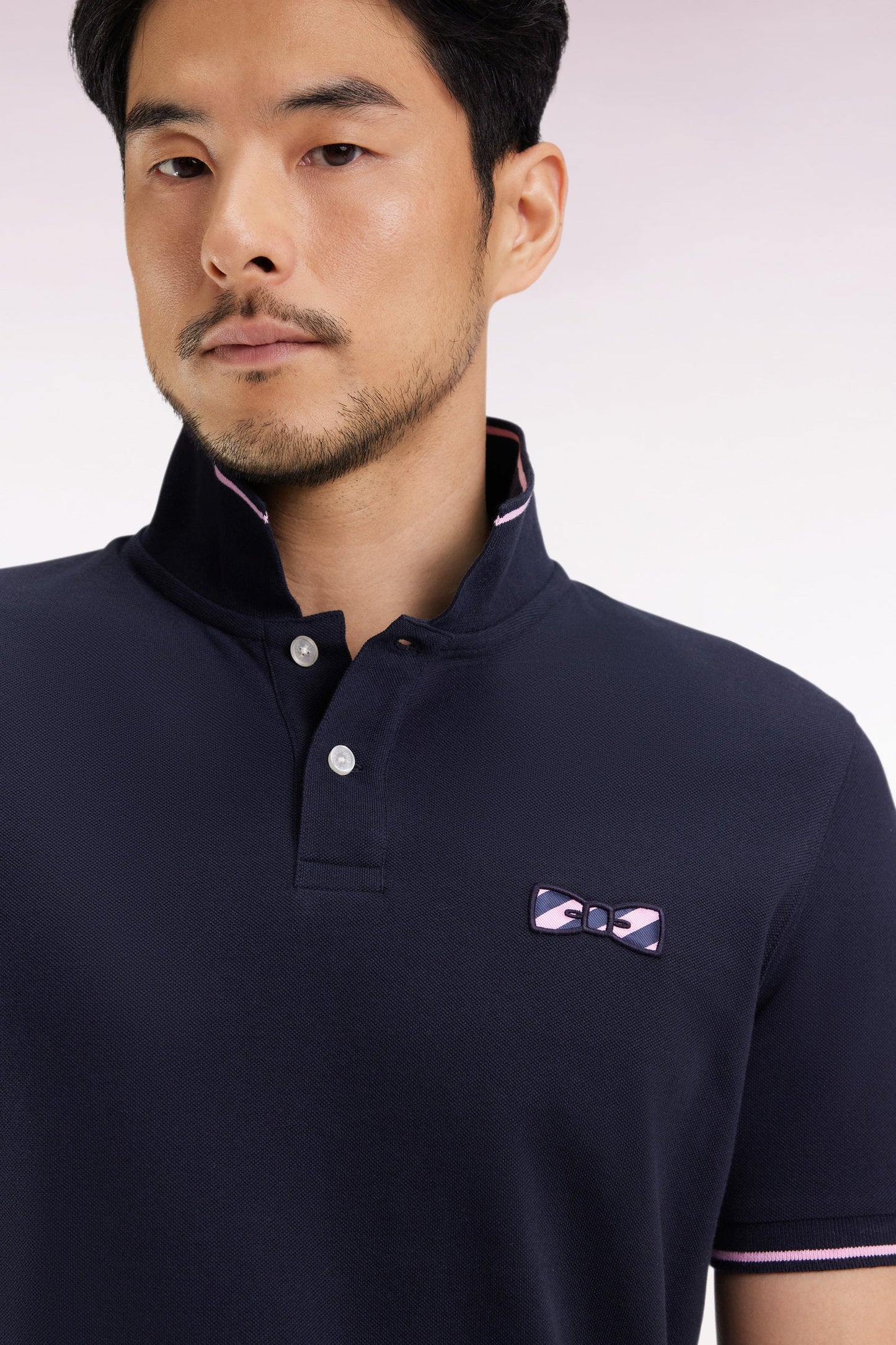 Polo à manches courtes en coton marine broderie cerclée