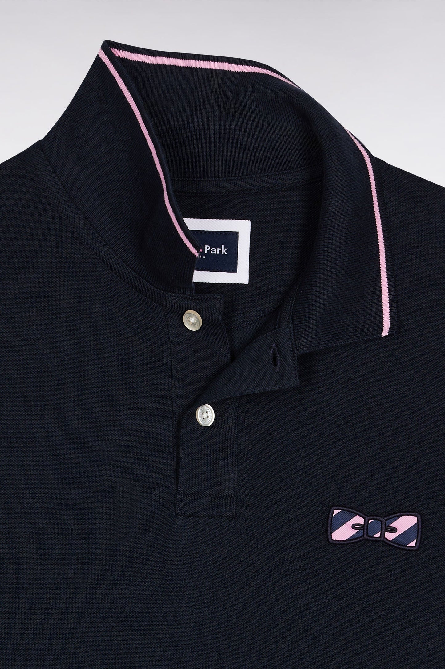 Polo à manches courtes en coton marine broderie cerclée