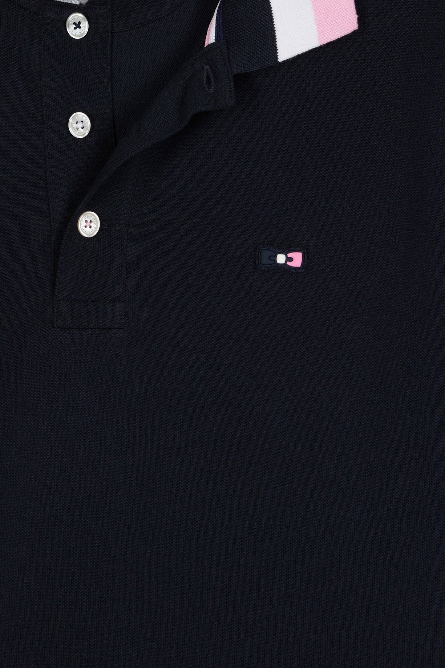 Polo manches courtes en coton marine détails tricolores coupe ample